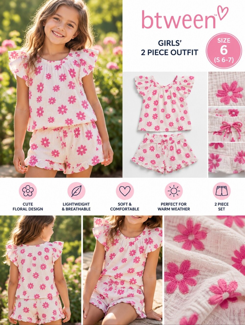 Btween girls size 6 pink floral outfit #41